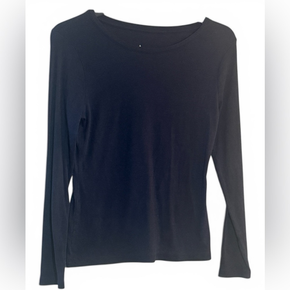 a.n.a Womens Long Sleeve Tee Navy Crew Neck Basic Top